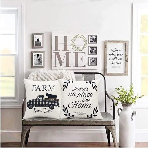 NYDECOR Farmhouse Throw Pillow Covers Quote Pillow Case Cotton Linen Rustic Farm Cushion Cover for Couch Sofa Bed 18x18 Set of 4 Farmhouse Decor Housewarming Gifts